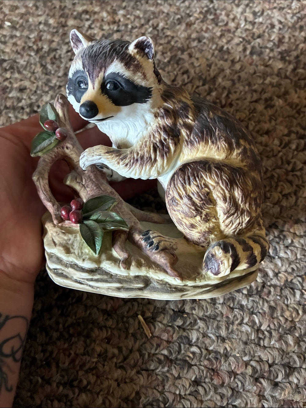 Brown & White Raccoon Figurine Small Pet Habitat Accent